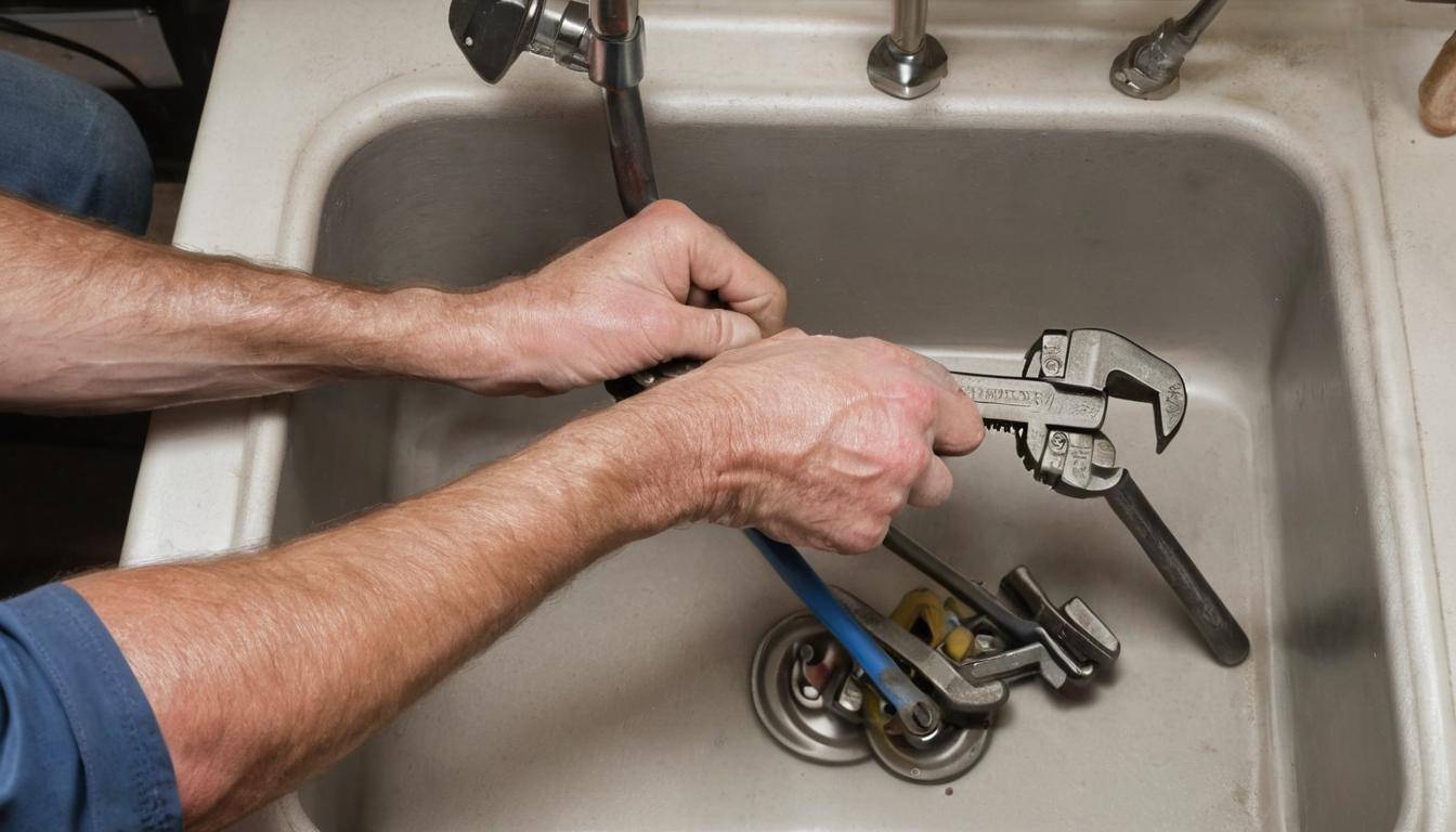 Plumber fixing sink