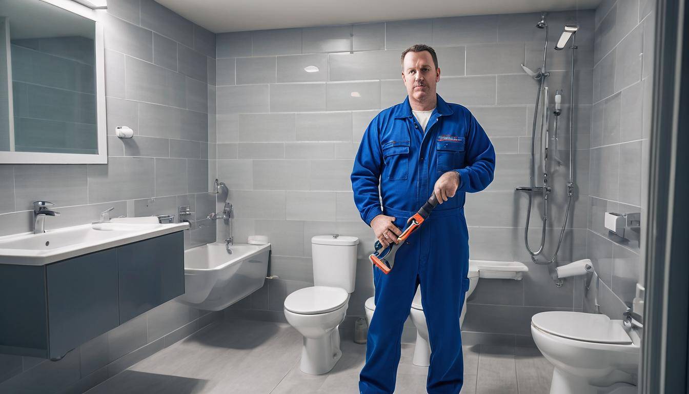 Plumber fixing toilet