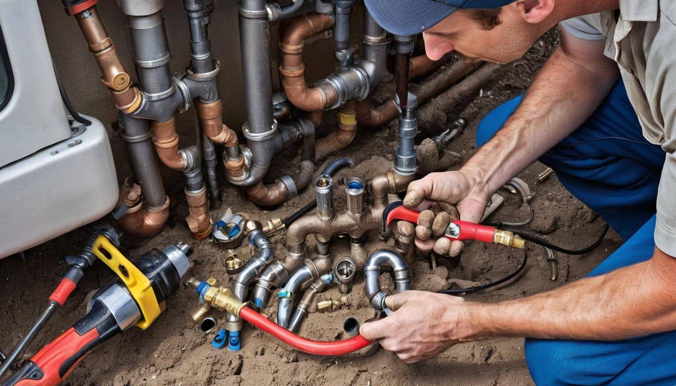 Plumber repairing pipes