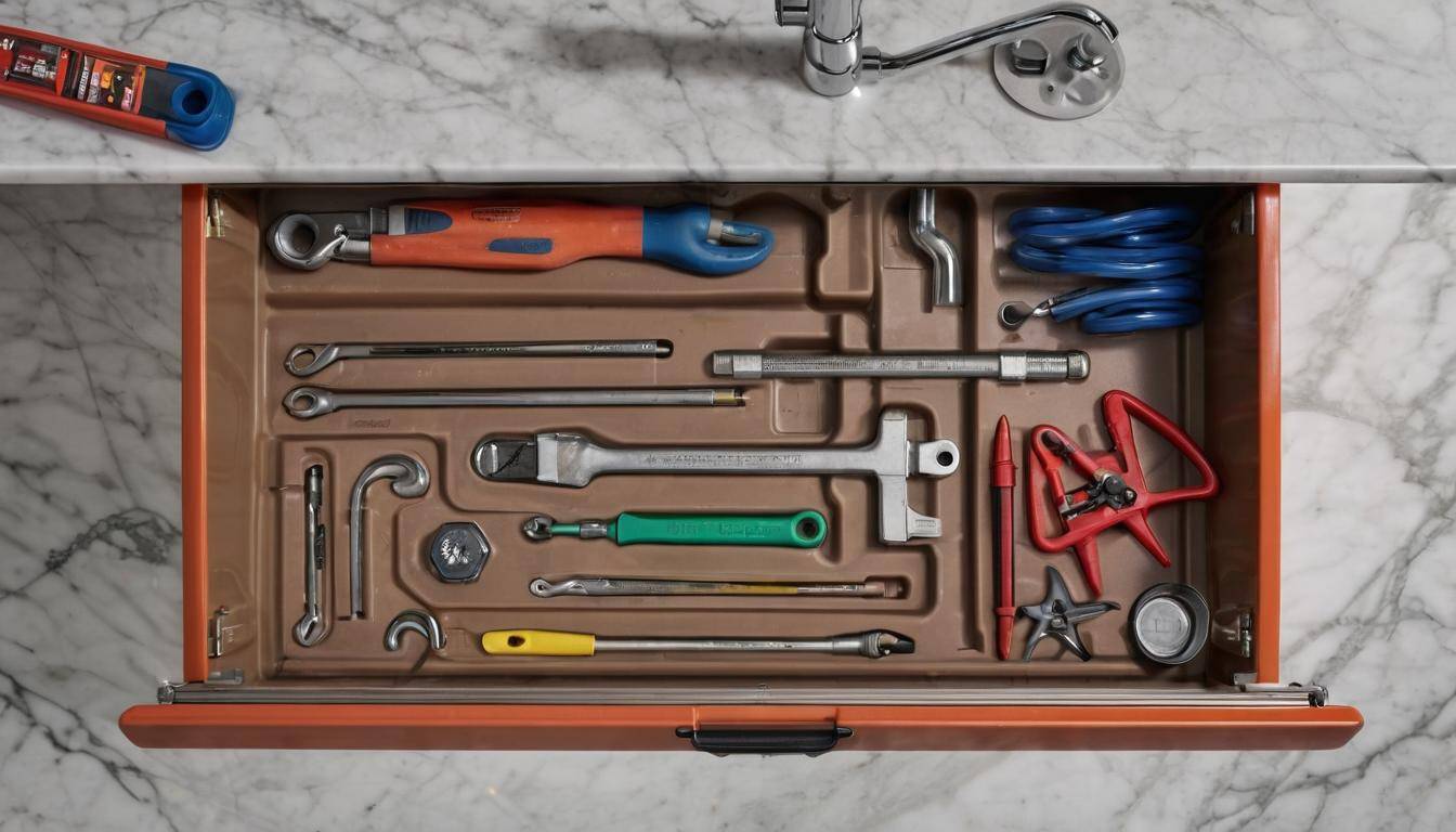 Plumber's toolbox with tools