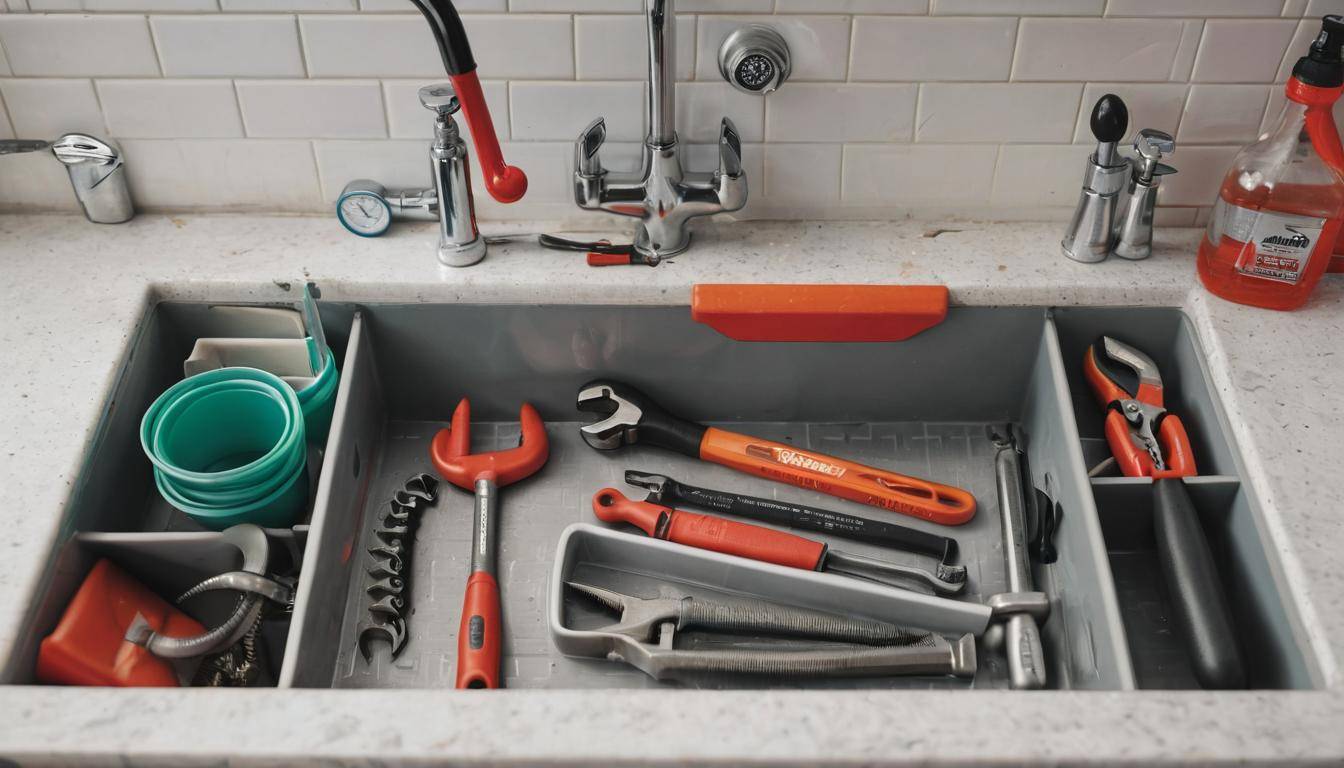 Plumber's toolbox with tools