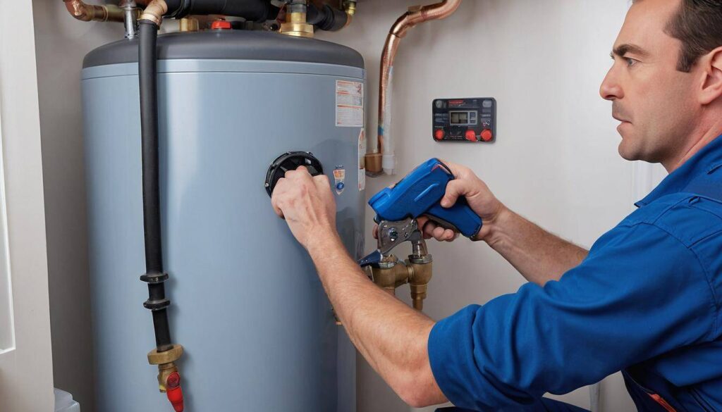 plumber doing water heater repair