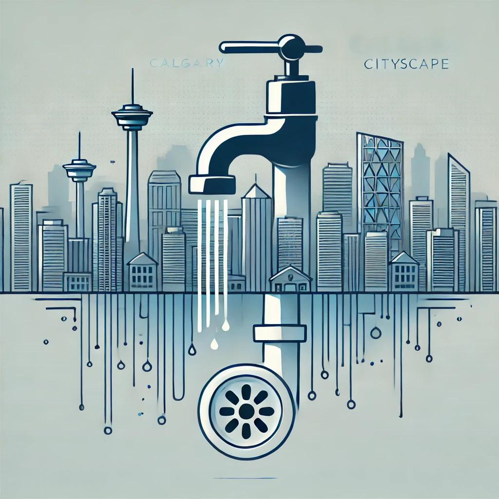 A minimalistic representation of Calgary cityscape, symbolizing the importance of addressing plumbing issues like clogged drains in Calgary homes.