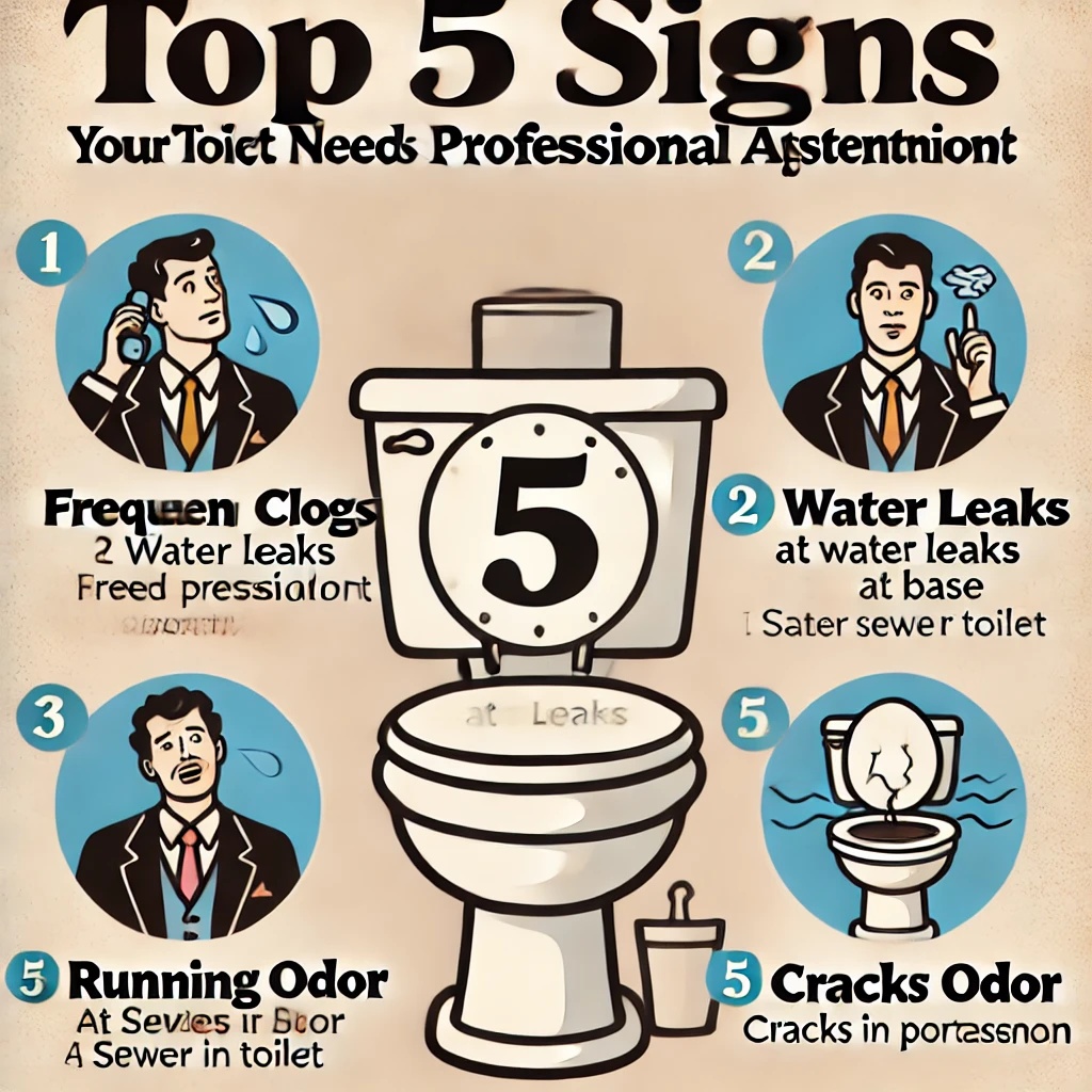 Infographic highlighting the top 5 signs that your toilet needs professional repair in Calgary