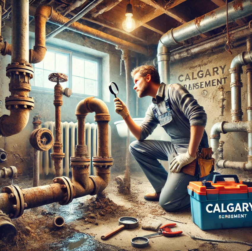 calgary older homes drainage issue plumber working in basement