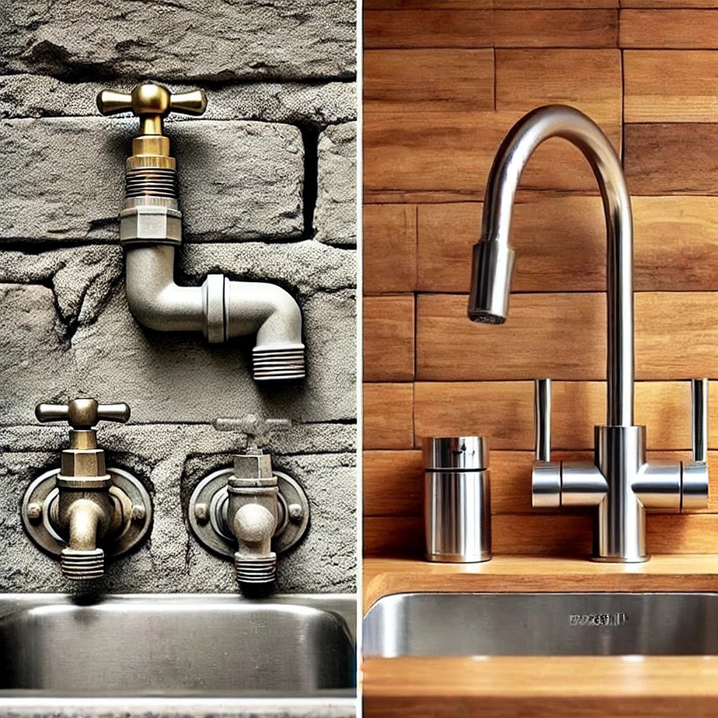 A detailed side-by-side comparison of an outdoor spigot and an indoor faucet, illustrating their differences in function, use, and design.