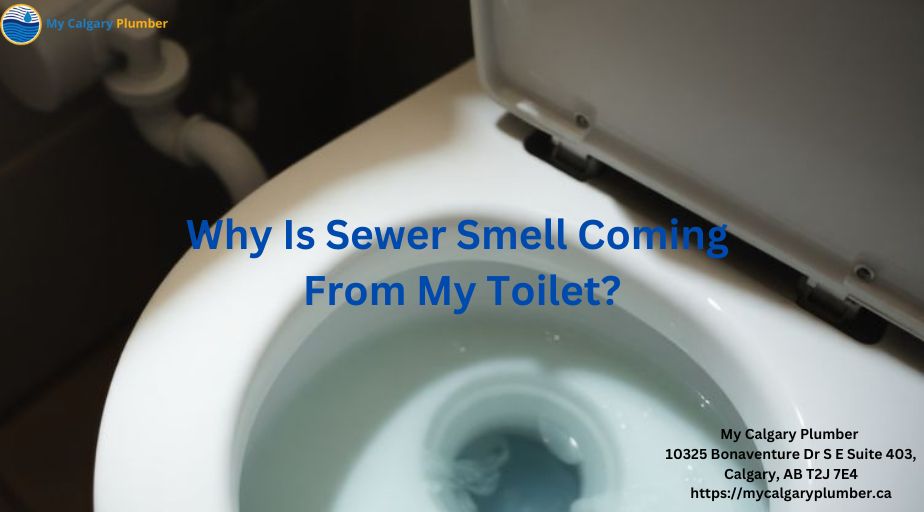 A toilet with the lid open, showing water inside, with a wall-mounted plumbing fixture in the background—suggesting possible sewer gas issues.