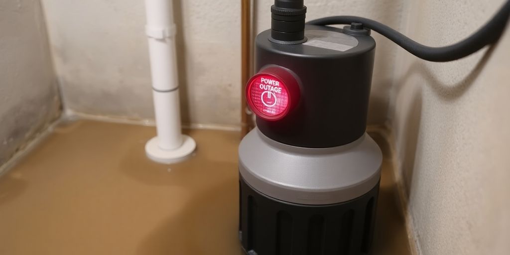 Sump pump with water around it during a power outage.