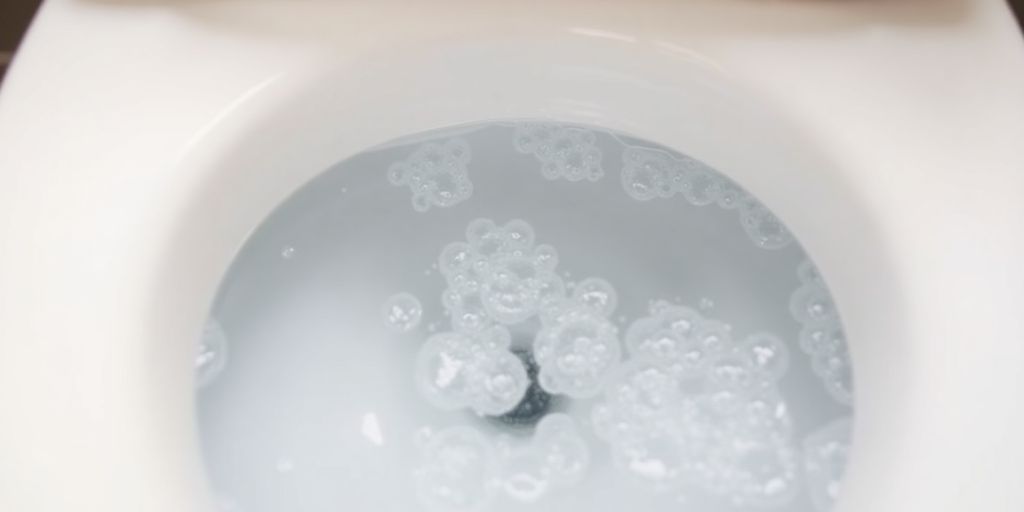 Bubbling toilet water in a bathroom setting.